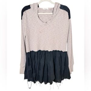 THML Beige and Navy Hooded Sweatshirt